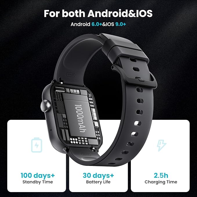 Smart Watches for Men Women, 1000mAh Battery Life Smart Watch for Android and iPhone Compatible, Fitness Tracker with Heart Rate/Sleep Monitor, 100+ Sports Modes, IP68 Waterproof