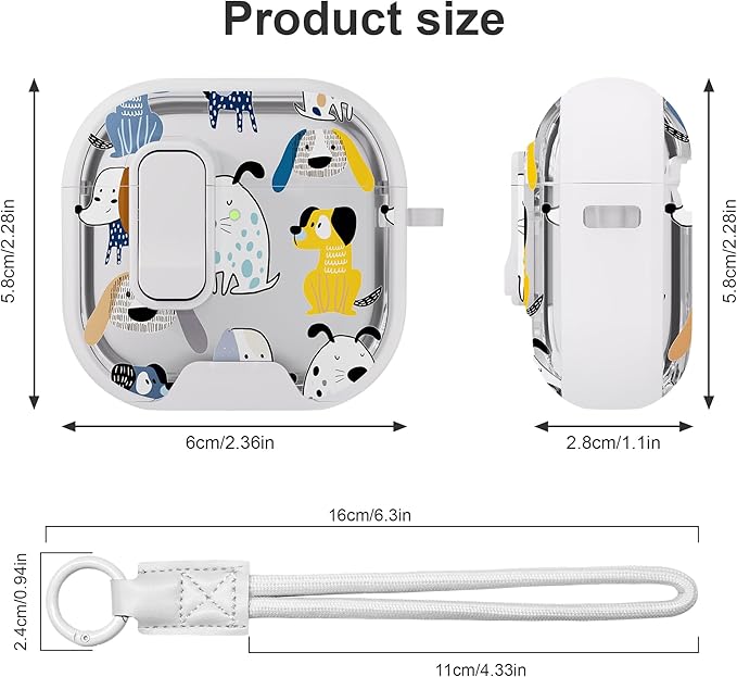 for AirPods 4 Case with Secure Lock Clip in Phone Stand,Floral Girly Style Protective Cover with Cleaning Kit and Hand Strap for Apple AirPod 4 Generation (White Dog)