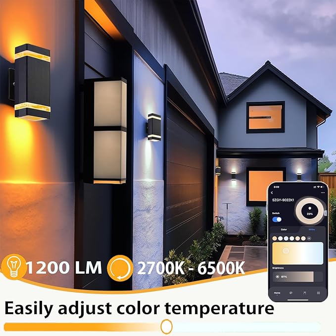 Modern RGB+CCT Outdoor Wall Lights-Dimmable 2700-6500K Up and Down Lights,RGB Color Changing, App & Voice Control, No Hub Required, Exterior Lighting Fixture for House Doorway, Garage, Patio