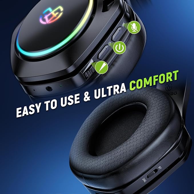 Tatybo Wireless Gaming Headsets for Ps5 Ps4 PC, 2.4GHz USB & Type-C Gaming Headphones, 40H+ Hrs & 7.1 Surround Sound with Noise Canceling Microphone for Switch Phone