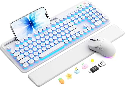 Wireless Keyboard and Mouse, Backlit Typewriter with Magnetic Wrist Rest