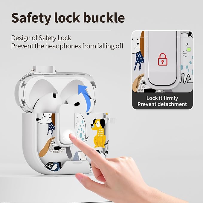 for AirPods 4 Case with Secure Lock Clip in Phone Stand,Floral Girly Style Protective Cover with Cleaning Kit and Hand Strap for Apple AirPod 4 Generation (White Dog)