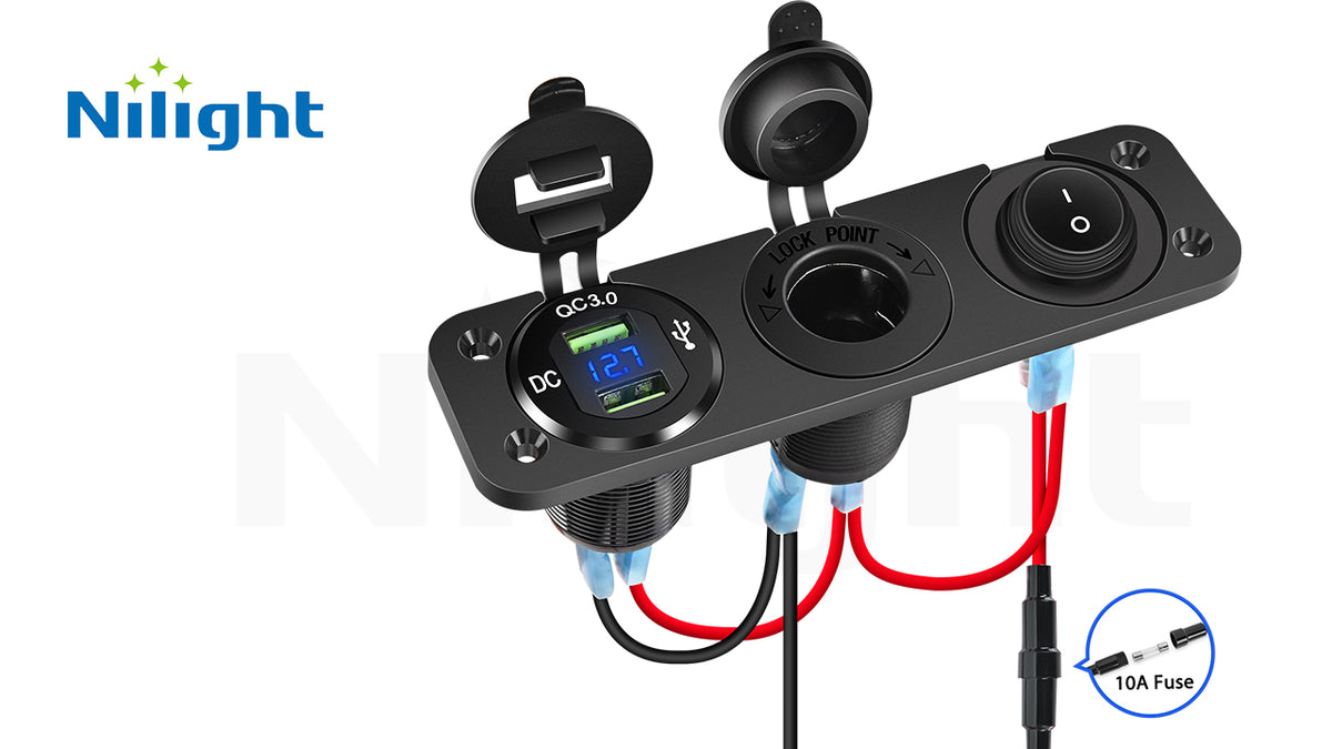 Nilight 4 in 1 Charger Socket Accessory Switch Panel On Off Rocker Toggle