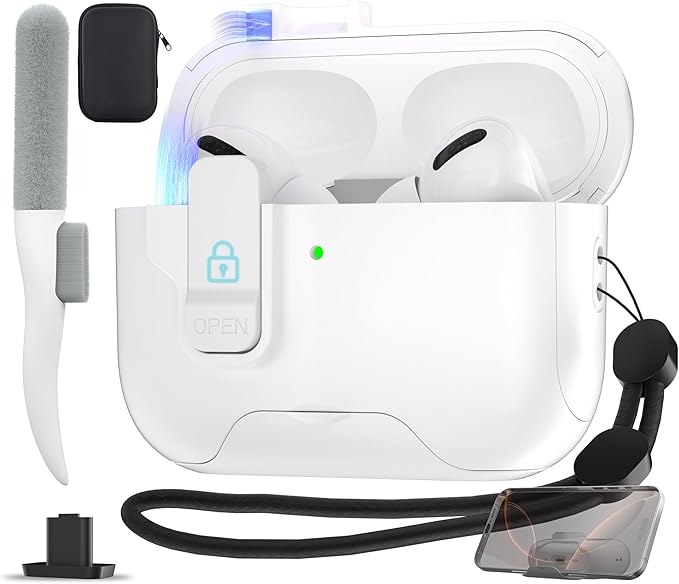 Maxjoy for AirPods Pro 3 Protective Case with Cleaning Kit, Military Hard Case with Lock Shock-Absorbing, Double White