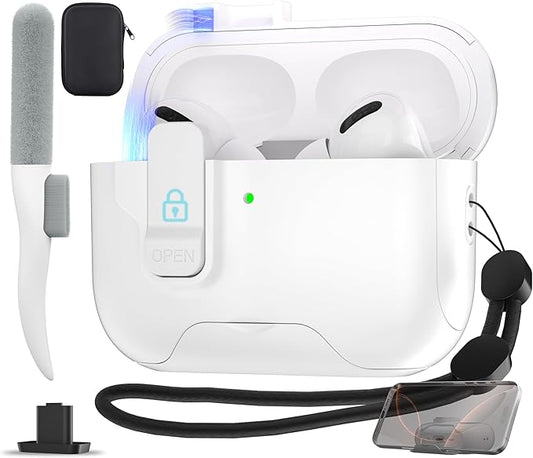 Maxjoy for AirPods Pro 3 Protective Case with Cleaning Kit, Military Hard Case with Lock Shock-Absorbing, Double White