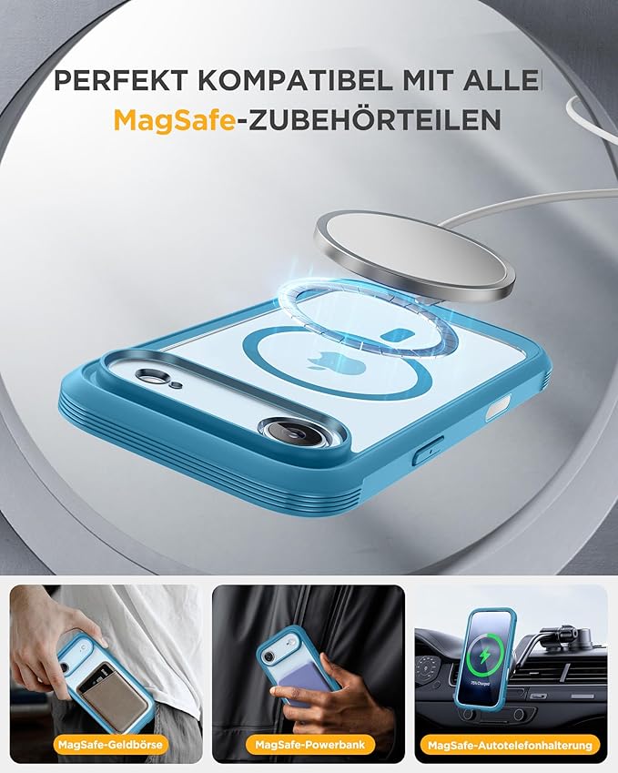 Miracase Magnetic for iPhone Air Case 6.5" [Compatible with MagSafe] Full-Body Phone Case with Built-in Glass Screen Protector & Camera Control,Drop Proof iPhone 17 Air Case Cover, Blue
