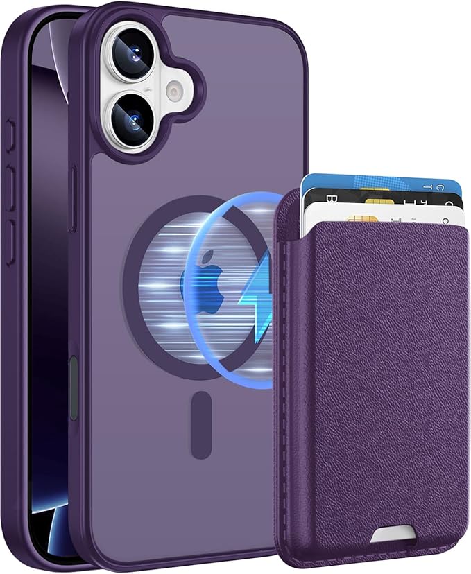Magnetic for iPhone 16 Case with Detachable Wallet, Compatible with MagSafe, Credit Card Holder with Slim Shockproof Protective Phone Cover, Purple