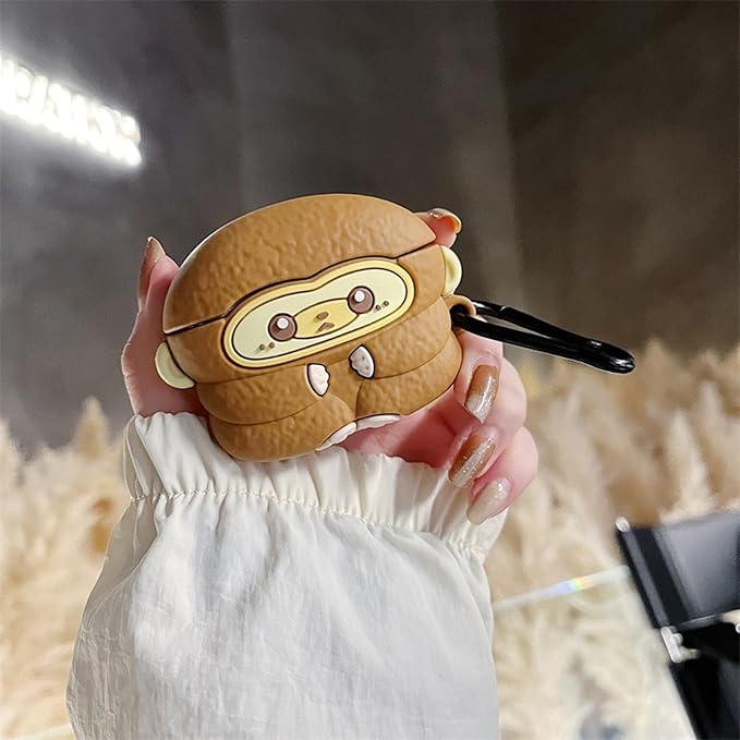 Wireless Charging Earphone Case Compatible with Airpods Pro/Pro2, Cute Animal Monkey Design Soft Silicone Full Body Protective Skin Cover, Kids Girls Women Cartoon Earbuds Accessories