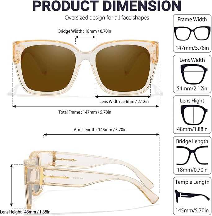 LVIOE 2 Pack Polarized Fit Over Sunglasses for Women Men Oversized Square Over Glasses Sunglasses with UV Protection LS7511