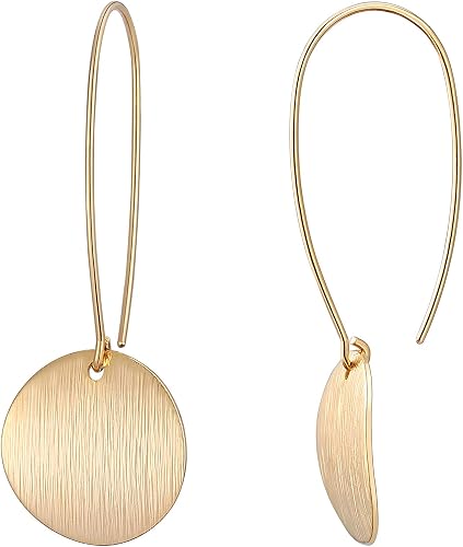 SOFYBJA Dainty 18K Gold Plated Disc Ball Triangle Sunburst Drop Earrings Long Dangle Lightweight Handmade Earrings Jewelry