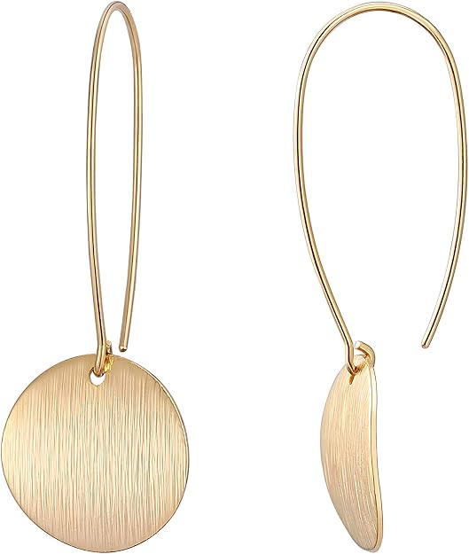 SOFYBJA Dainty 18K Gold Plated Disc Ball Triangle Sunburst Drop Earrings Long Dangle Lightweight Handmade Earrings Jewelry