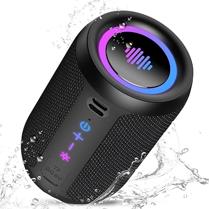 Portable Bluetooth Speaker with Lights, Bluetooth 5.4 Speaker, All Day Playtime, Powerful Crystal Clear Sound,15W Loud Stereo Sound, IPX7 Waterproof,TWS pairing for Home/Party/Travel/Outdoor,Black