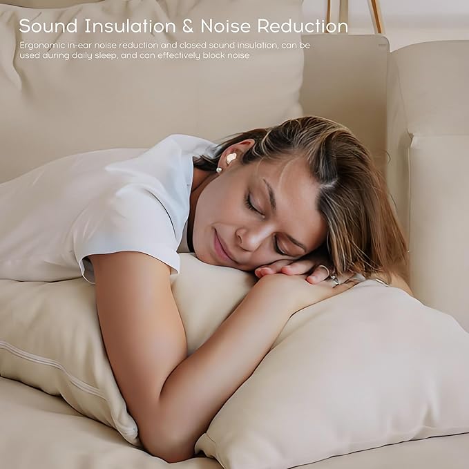 sunvito Sleep earplugs for Side Sleepers, Mini Invisible Wireless Bluetooth 5.3 Micro Sleep Noise Cancelling Headphones, Invisible earplugs for Small Ears Sleep, Exercise, Work, Hiking（Beige）