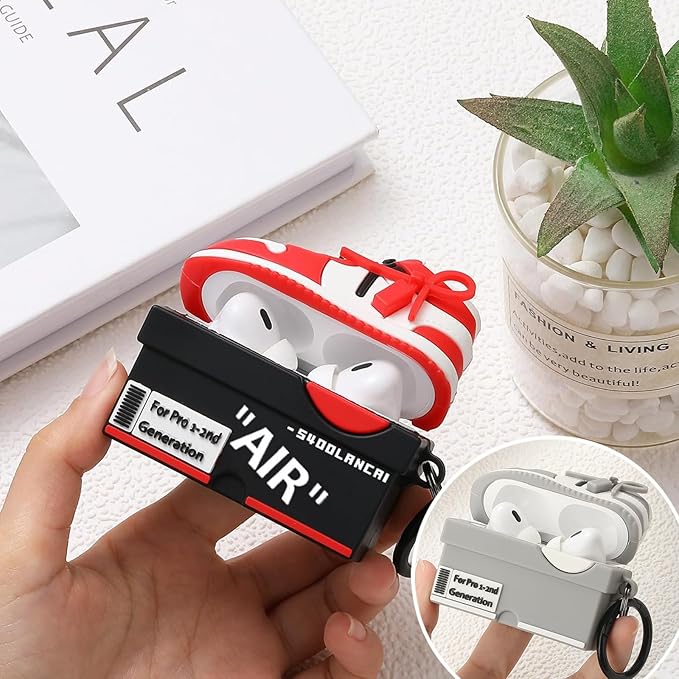 for Apple AirPods Pro 2nd Generation Case,Cute Cartoon Shoe Box Soft Silicone Protective Cases for AirPods Pro 2 Case with Keychain for Women Men, A-Red+Light Gray,2Pack