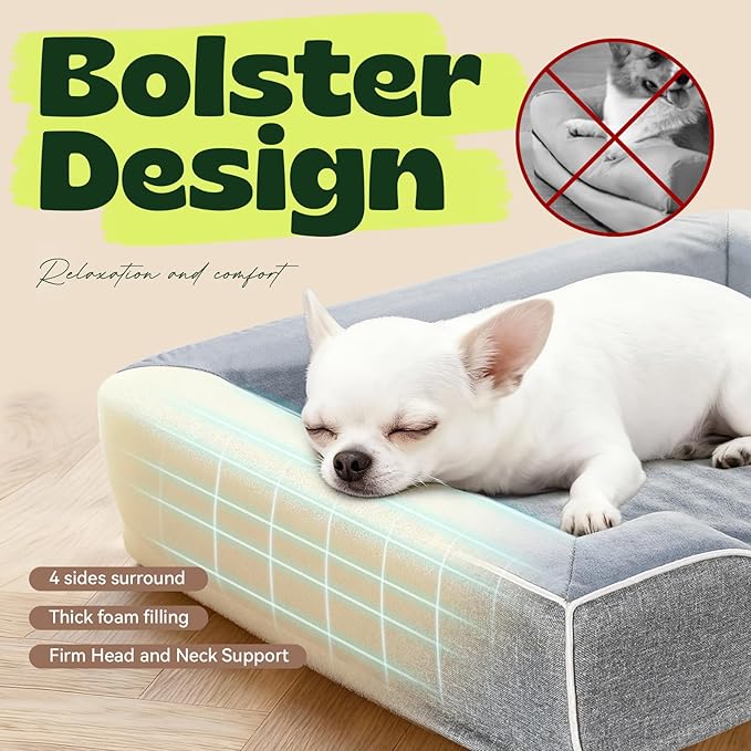 Orthopedic Small Dog Bed Washable for Small Size Dogs,Cooling Gel Memory Foam Sofa Bed with Removable Waterproof Cover & Sides,for Old Pets or Cat with Joint Pain,24"x18"x6"Grey