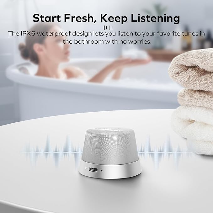 MOMAX Magnetic Mini Bluetooth Speaker, IPX6 Waterproof, 12H Playtime, TWS True Wireless Stereo, USB-C Rechargeable, Portable Shower & Outdoor Speaker, Bass-Enhanced, Call Function, Travel & Gift Ideas