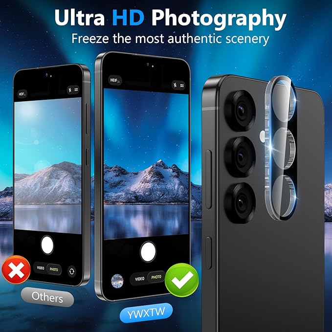 YWXTW 3 Pack Camera Lens Protector for Samsung Galaxy S26 Plus 6.7 Inch, 9H Tempered Glass Ultra HD [No Impact on Night Shots] S26 Plus Lens Protector, Anti-Scratch No Bubbles