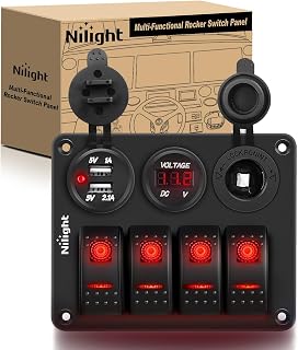 Nilight 4 Gang Rocker Switch Panel SPST On Off 12 Volt Toggle Red - Image 1