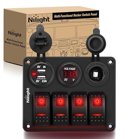 Nilight 4 Gang Rocker Switch Panel SPST On Off 12 Volt Toggle Red
