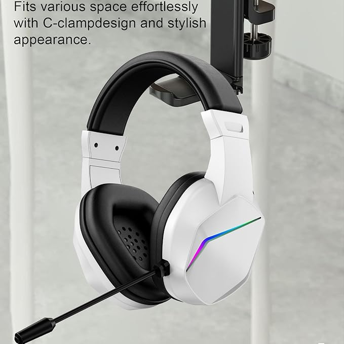 EBTOOLS Wired USB A Headset, Gaming Headphone with 7.1 Surround Sound Noise Cancelling Mic 40mm Drivers Memory Foam Cushion RGB Lighting, for PC Series X S (White)
