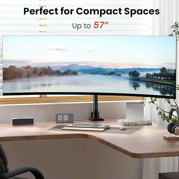 Monitor-Arm Ultrawide Heavy Duty 24-57'' - Aluminum Single Monitor Mount Holds up to 59.4lbs, Adjustable Desk Mount Stand, Black