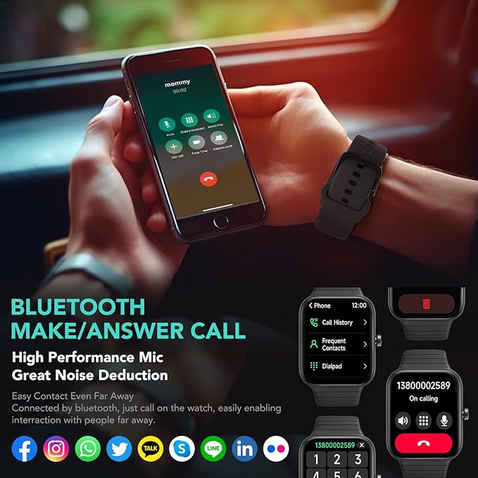 SKG Smart Watch for Men Women (Answer/Make Call), Alexa Built-in, Extra Black Band, 100+ Sports 1.8" Fitness Tracker with Heart Rate SpO2 Monitor, IP68 Smartwatch for Android iPhone, V7 Cyber Black