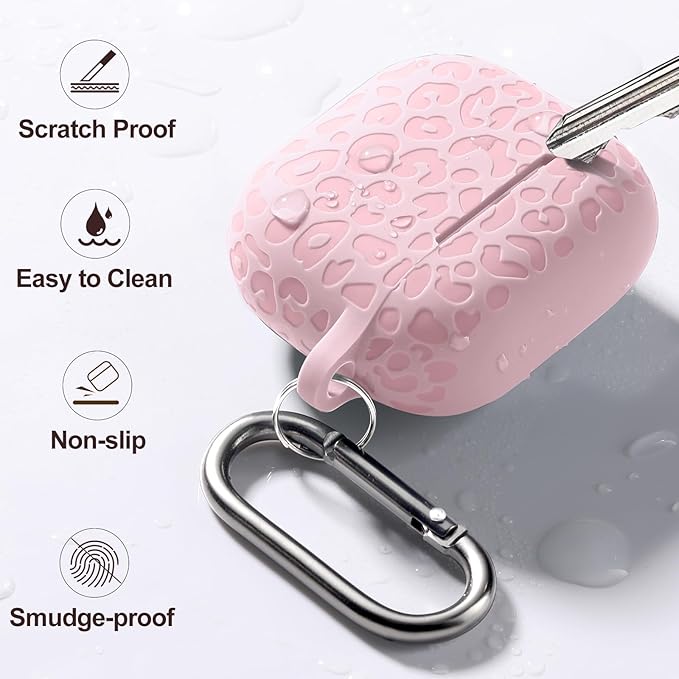 Leopard Engraved Compatible with AirPods 4 Case Cover 2024,Soft Silicone Protective Case for Apple AirPods 4th Generation Case for Women,Cute AirPod 4 Case Accessories with Keychain (Lightpink)