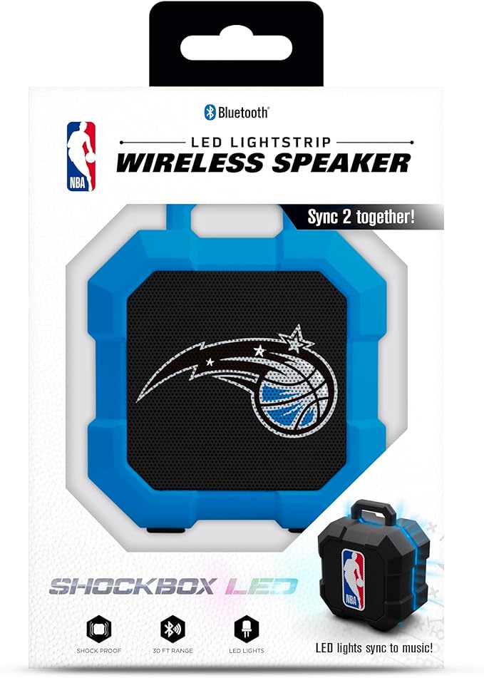 SOAR NBA Shockbox LED Wireless Bluetooth Speaker - Water Resistant IPX4, 5.0 Bluetooth with Over 5 Hours of Play Time - Small Portable Speaker - Officially Licensed NBA, Perfect Home & Outdoor Speaker