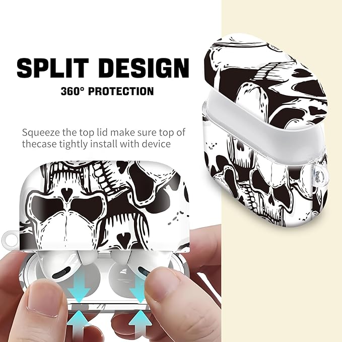 Compatible with AirPod Pro 2nd//1st Generation Case Cover with Key Chain,Full Protective Shockproof Wireless Headphone Case for Airpod Pro 2023/2022/2019（Skull）