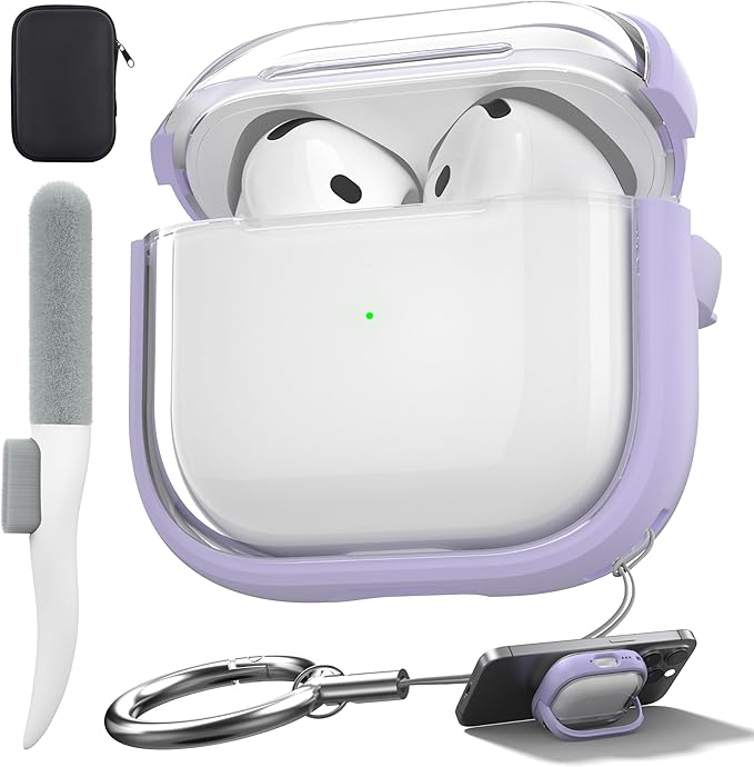 Valkit Compatible AirPods 4 Case Cover, Soft TPU Airpods 4th Generation Case with Cleaner Kit, Shockproof Protective Cases with Keychain for Apple AirPods 4 Gen Cases for Women Men(Purple Clear)