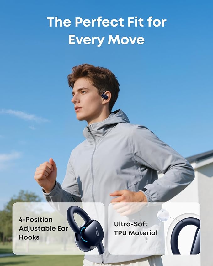 Soundcore V20i by Anker Open-Ear Headphones, Adjustable Ear Hooks, Ultra-Comfort, Snug Fit, Powerful Sound, Clear Calls, IP55, 36H Playtime, Bluetooth 5.4 Wireless Earbuds, Multipoint Connection