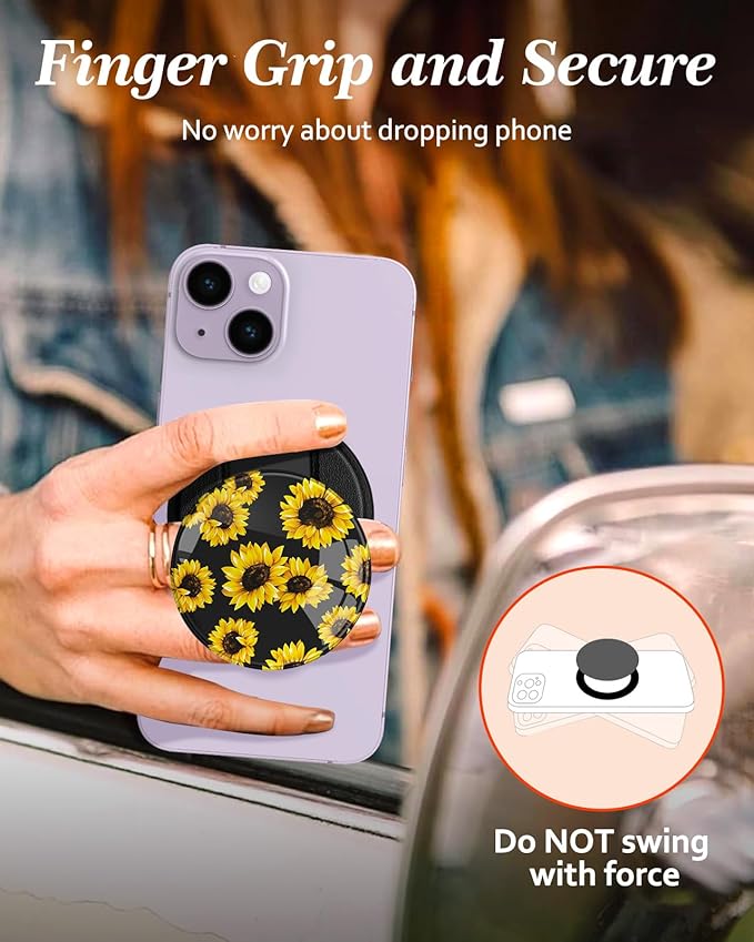 Kidcube Phone Grip Compatible with Magsafe - Magnetic Phone Grip Stand Cute Sunflower Finger Grip Kickstand Ring Holder Women Girls Compatible with Magsafe Accessories for iPhone 16/15/14/13/12 Series