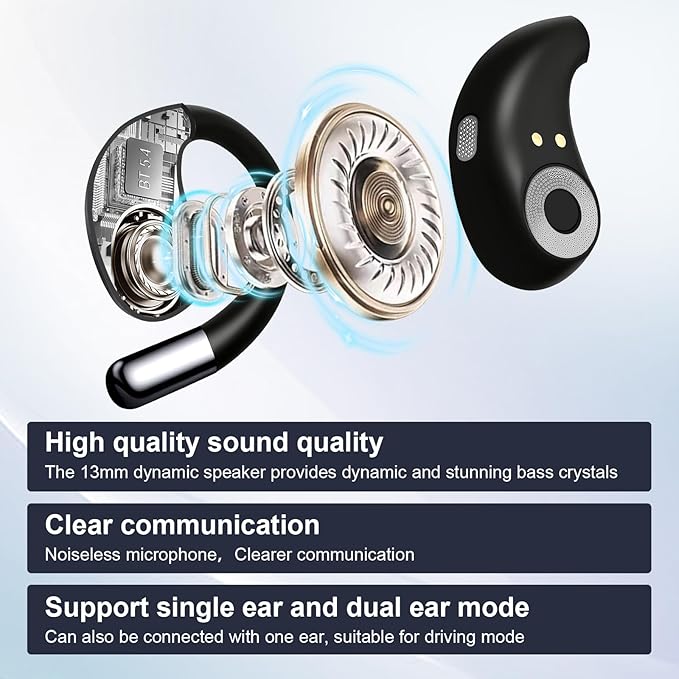 Wireless Earbuds,Open Ear Earbuds - Bone Conduction Headphones,Running Headphones,Waterproof Deep Bass Earphones for Fitness and Running, Sports Headphones,Sweat-Resistant for Workouts (Black)