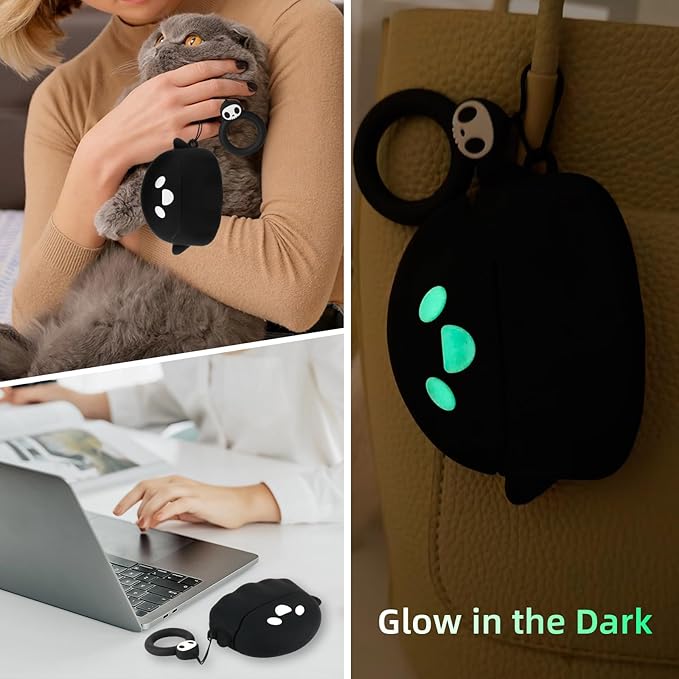 for AirPods Pro 3 Case Cover 2025 with Cleaner kit, [Eye can Glow in The Dark], Anime Ghost Cute Case for AirPods Pro 3rd Generation, Soft Silicone Protective Air Pods Pro 3 Case for Women Men - Black