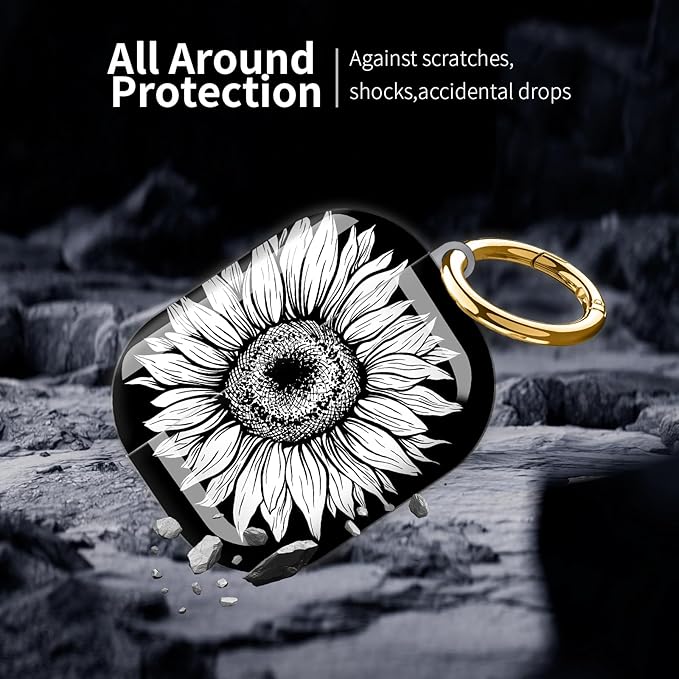Compatible with AirPod Pro 3 (2025),Cute Case Cover for Women & Men, Full Protection Shockproof Hard Case with Keychain, Wireless Charging Case Accessories(Black White Gerbera Flower)
