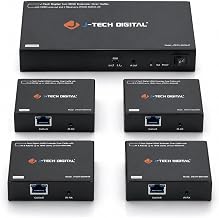 J-Tech Digital HDMI Extender Splitter 1x4 Over Single Cat5e/6 Ethernet Cable Up To 164ft. Supports PoC HDMI Loopout IR Control EDID Switch - Image 1