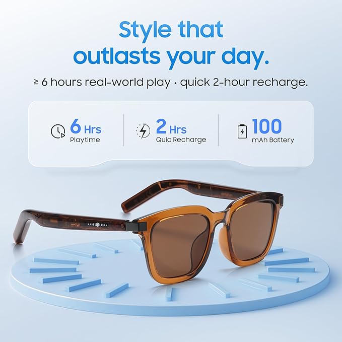 LIMU Gen 5 Smart Glasses, AI Glasses with Real-Time AI Interpreter - Open-Ear Bluetooth Glasses with Speakers, Volume & Touch Control, Wear-Sensor Auto On/Off, Brown TR90 Frame for Women & Men