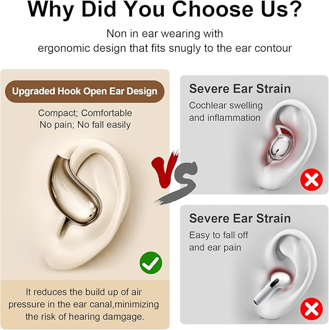 Wireless Earbuds,Open Ear Earbuds - Bone Conduction Headphones,running headphones,Waterproof Deep Bass Earphones for Fitness and Running, sports headphones,Sweat-Resistant for Workouts (Khaki White)