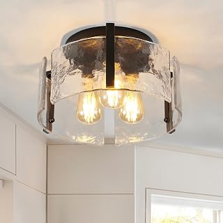 Black Semi Flush Mount Ceiling Light Fixture, 3-Light Modern Hallway Light Fixtures Ceiling Mount, Foyer Kitchen Lighting Fixtures Ceiling Lights for Bedroom, Bathroom, Laundry Room, Entryway, Hallway - Image 1