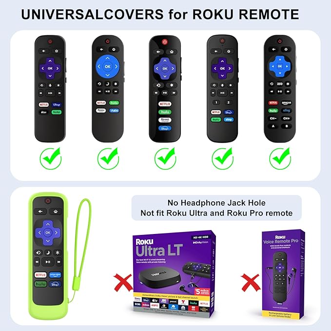 Remote Cover for Hisense TCL Roku TV, Universal Replacement Remote Case Compatible with Roku Voice Remote, Glow in The Dark (Blue+Green)