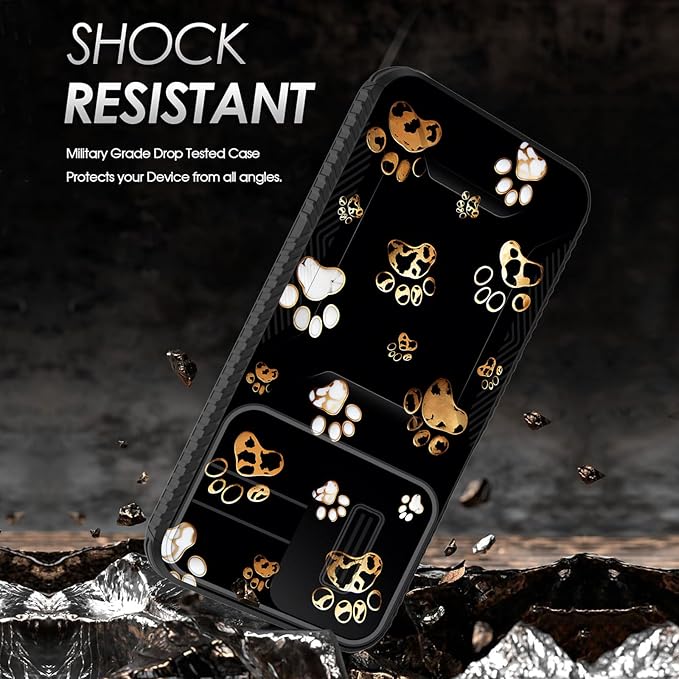 for Galaxy A16 5G Case Built in Slide Camera Lens Cover,Heavy Duty Shockproof Protection Dual Layer Case for Samsung Galaxy A16 5G 6.7" 2024,Cute Dog Paw Prints