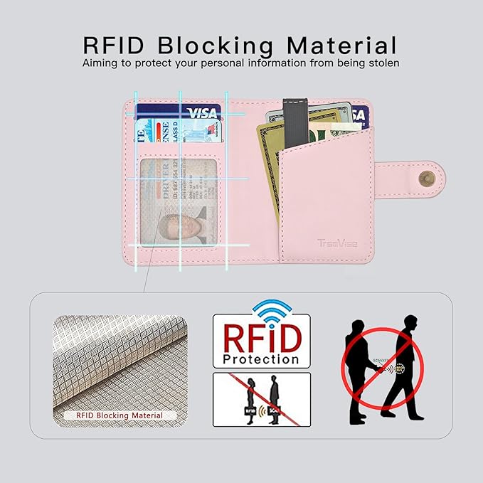 for MagSafe Card Holder for iPhone 17/16/15/14/13/ Pro/Max/Plus with Strap Stand RFID Blocking ID Window Hold 5 Cards,Leather Magnetic Phone Wallet for MagSafe Phones and Cases,Leather Pink