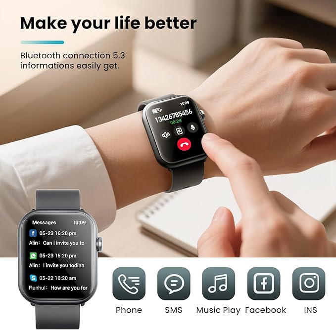 Smart Watches for Men Women, 1000mAh Battery Life Smart Watch for Android and iPhone Compatible, Fitness Tracker with Heart Rate/Sleep Monitor, 100+ Sports Modes, IP68 Waterproof