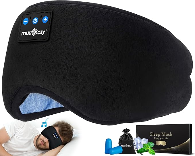 MUSICOZY 3D Bluetooth Sleep Mask with Headphones and Timer, Wireless Sleep Headphones for Side Sleepers, Eye Mask with Bluetooth Headphone, 2 Packs