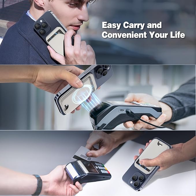 Mag-Safe Wallet Magnetic Wallet for iPhone Lightweight Magnetic Phone Wallet Stand Adjustable Leather Magnetic Card Holder for iPhone 16/15/14/13/12 Series, Size Not for iPhone Mini (Grey)