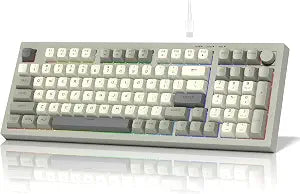 womier DK98 Retro Wired Gaming Keyboard Creamy Membrane with Rainbow RGB Backlight - Quiet,Volume Knob,PBT Keycap 97 Key ANSI Layout Compatible with Windows 10/8.1/8/7 (Grey)