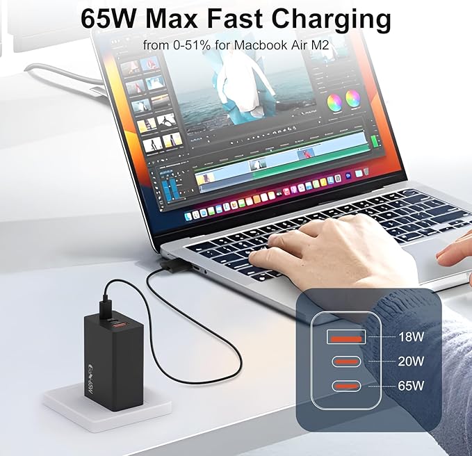 Samsung 65W USB C Charger, 3 Ports GaN Fast Wall Charger Block, Max capacity 65W for MacBook Pro/Air, iPhone 17/17 Plus/17 Pro Max/16 Pro, iPad Pro,Samsung Galaxy S26 Ultra/S26/S26+/S25 Ultra/S25/S25+