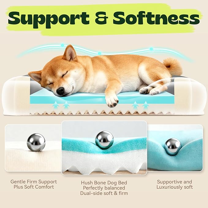 Orthopedic Dog Beds Large Sized Dog with Removable Faux Fur Washable Covers,Waterproof Pet Couch Bed with Cooling Gel Memory Foam and Bolster Side for Big Breed Pets,36" Dark Grey