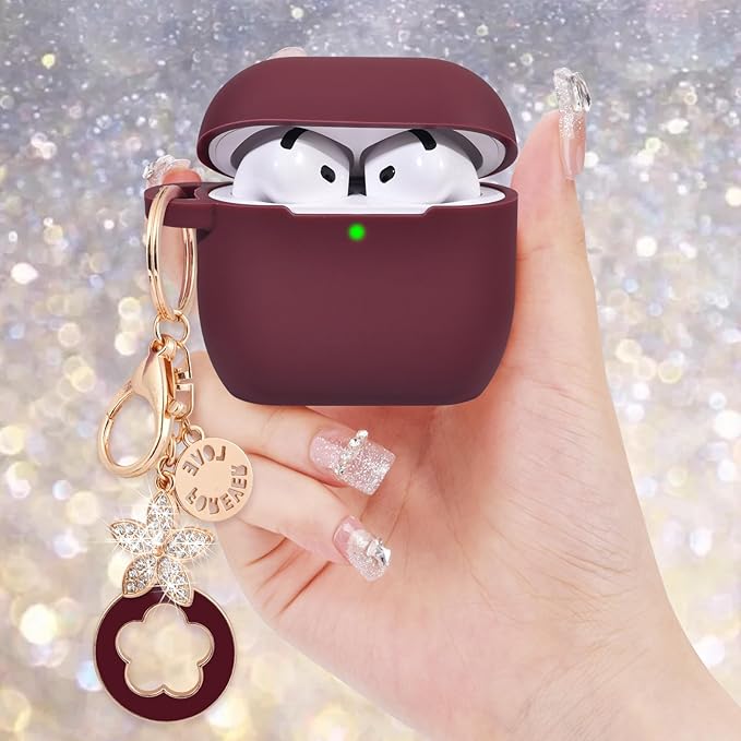 Case Compatible With Apple Airpods 4 - VISOOM Airpods 4 Cases 2024 Cover Women Anti-Drop Silicone iPods 4 Earbuds Wireless Accessorie Charging Cases Girl Bling Keychain for Airpod Ipods 4th Generation