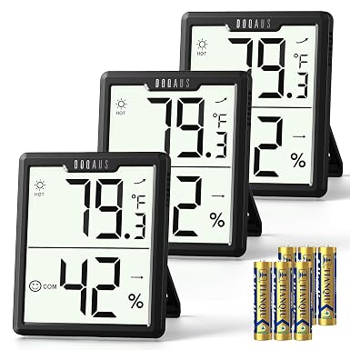 DOQAUS 3 Pack Digital Hygrometer Indoor Thermometer Black